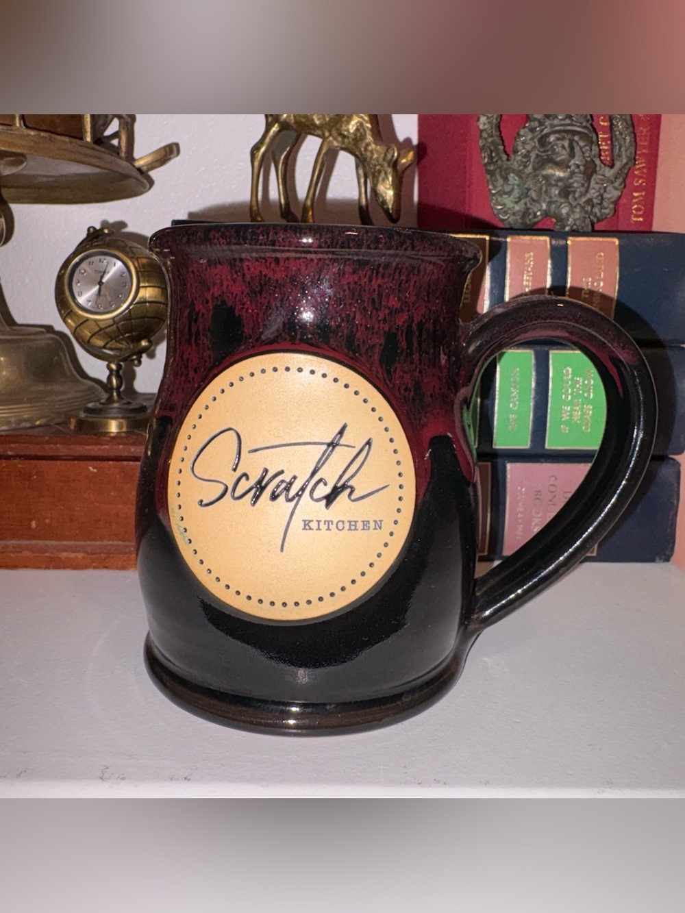 DENEEN POTTERY SCRATCH KITCHEN Black and Burgundy Ceramic Coffee Mug